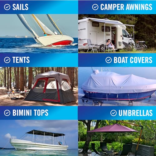 Better Boat شريط إصلاح لأغطية القوارب القماشية، خيام القماش، المخيمات القابلة للنفخ، مظلات RV، الأقمشة، الأغطية، قمم بيميني، الأشرعة، مجموعة إصلاح مرتبة الهواء، 30 قدم × 3 بوصة، فينيل أبيض ثقيل مقاوم للماء - Image 4