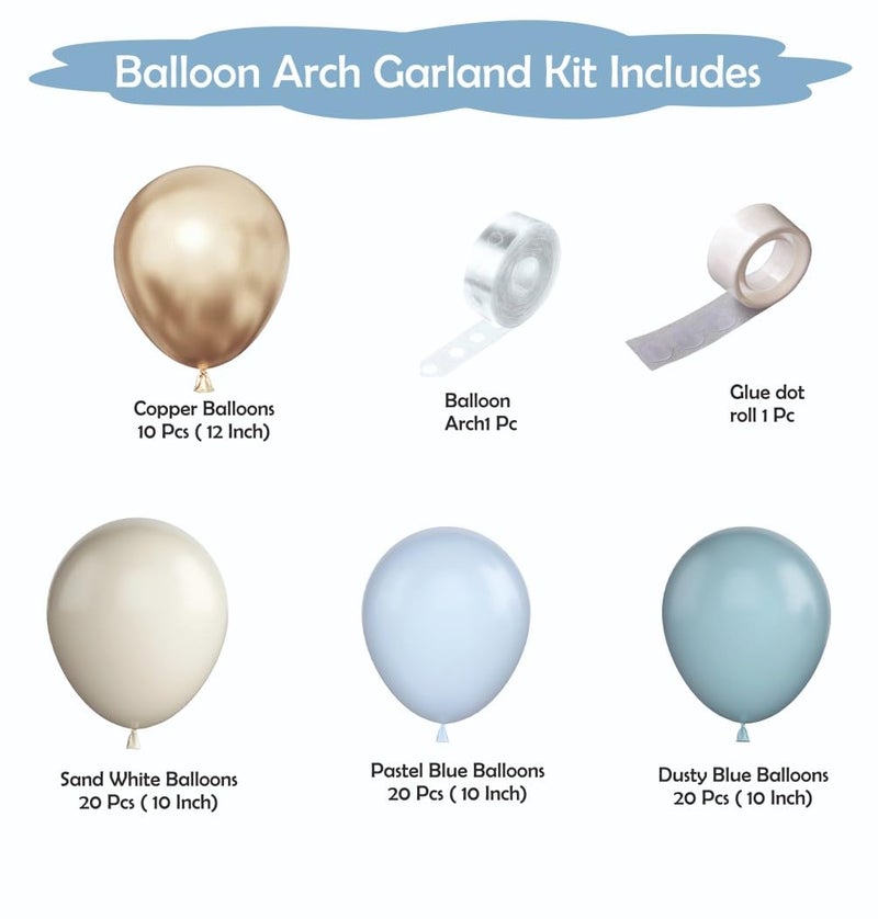 YOURS DECOR Balloon Decoration Kit - 72 Pcs Sand White, Pastel Blue & Dusty Blue Balloons for Birthday, Weddings, Anniversary & New Year Events Garland Set | Birthday Decoration Items for Kids & Adult - Image 2