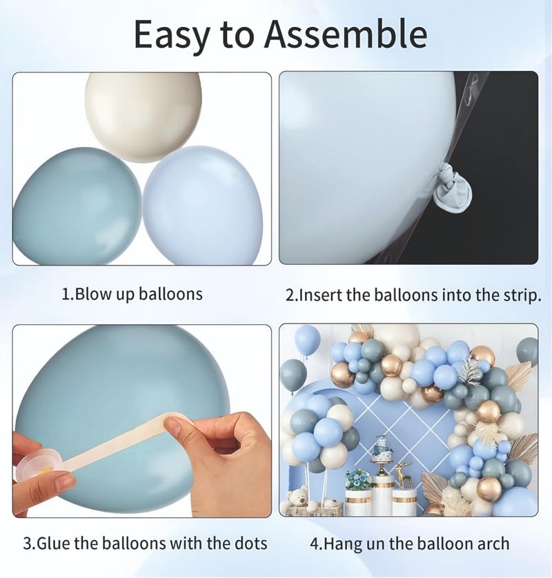 YOURS DECOR Balloon Decoration Kit - 72 Pcs Sand White, Pastel Blue & Dusty Blue Balloons for Birthday, Weddings, Anniversary & New Year Events Garland Set | Birthday Decoration Items for Kids & Adult - Image 4