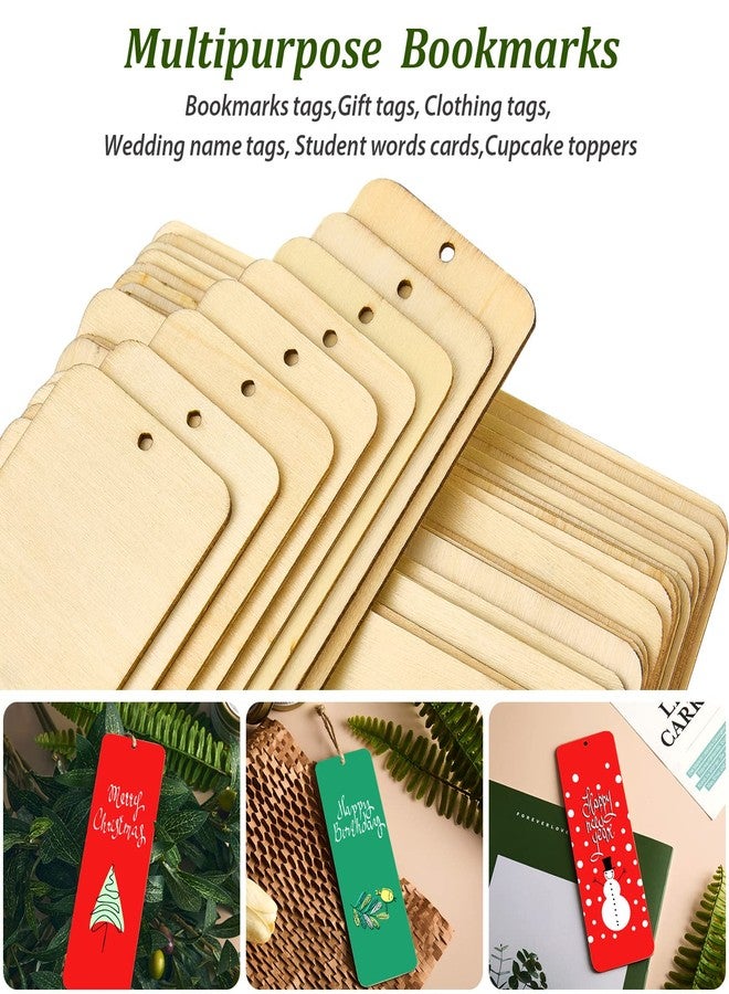 Zonon 100 Pieces Large Size Wood Blank Bookmarks DIY Wooden Craft Unfinished Hanging Tags Rectangle Blank Bookmark Ornaments with Holes and Ropes for Wedding Graduation Party Decor - Image 5