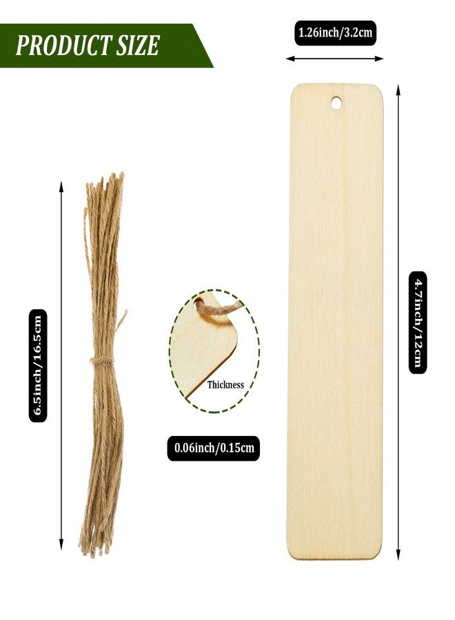 Zonon 100 Pieces Large Size Wood Blank Bookmarks DIY Wooden Craft Unfinished Hanging Tags Rectangle Blank Bookmark Ornaments with Holes and Ropes for Wedding Graduation Party Decor - Image 3