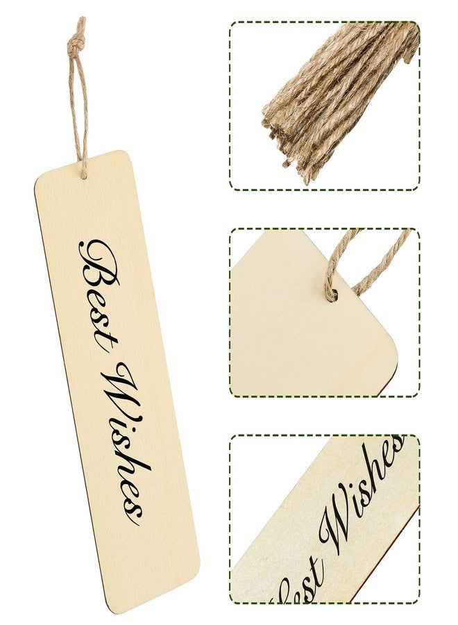 Zonon 100 Pieces Large Size Wood Blank Bookmarks DIY Wooden Craft Unfinished Hanging Tags Rectangle Blank Bookmark Ornaments with Holes and Ropes for Wedding Graduation Party Decor - Image 2