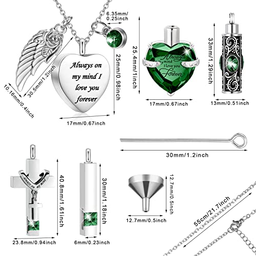 Fumete 5 Pcs Urn Necklace for Ashes Cremation Jewelry Necklace Set for Ashes Memorial Keepsake Heart Cross Cubic Stainless Steel Urn Jewelry for Loved One or Pet Women Men 5 StylesGreen - Image 3