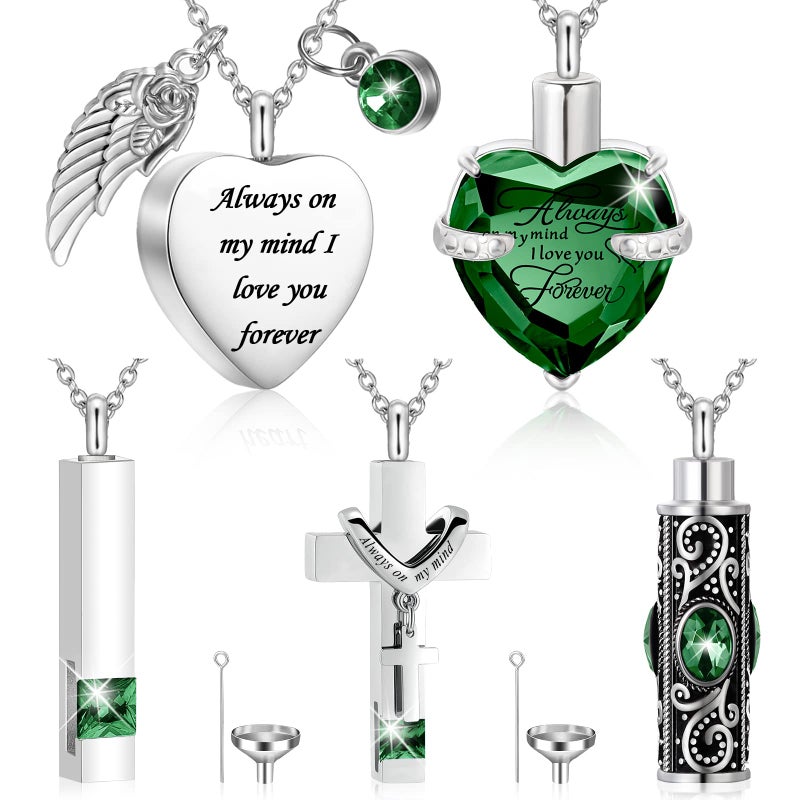 Fumete 5 Pcs Urn Necklace for Ashes Cremation Jewelry Necklace Set for Ashes Memorial Keepsake Heart Cross Cubic Stainless Steel Urn Jewelry for Loved One or Pet Women Men 5 StylesGreen - Image 2