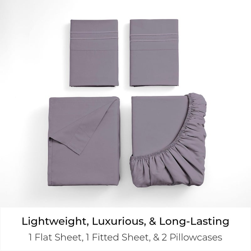 Mellanni Queen Sheets Set - 4 PC Iconic Collection Bedding - Hotel Luxury, Extra Soft, Cooling Bed Sheets - Wrinkle, Fade, Stain Resistant (Queen, Hazy Lilac) - Image 3