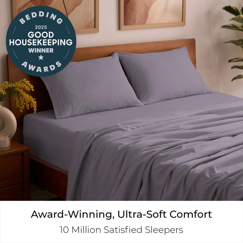 Mellanni Queen Sheets Set - 4 PC Iconic Collection Bedding - Hotel Luxury, Extra Soft, Cooling Bed Sheets - Wrinkle, Fade, Stain Resistant (Queen, Hazy Lilac) - Image 2