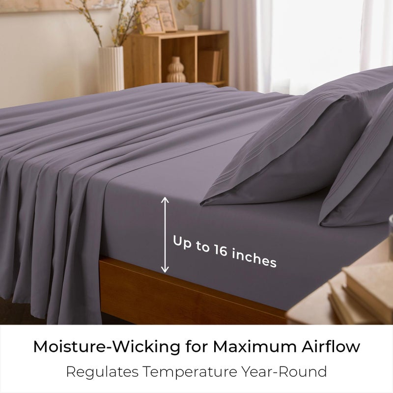 Mellanni Queen Sheets Set - 4 PC Iconic Collection Bedding - Hotel Luxury, Extra Soft, Cooling Bed Sheets - Wrinkle, Fade, Stain Resistant (Queen, Hazy Lilac) - Image 4