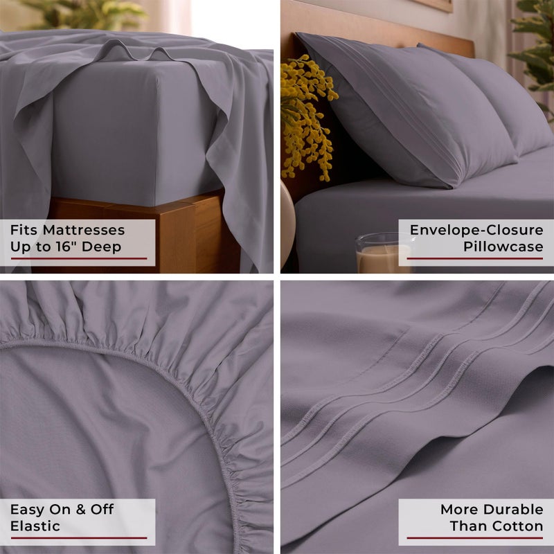 Mellanni Queen Sheets Set - 4 PC Iconic Collection Bedding - Hotel Luxury, Extra Soft, Cooling Bed Sheets - Wrinkle, Fade, Stain Resistant (Queen, Hazy Lilac) - Image 5