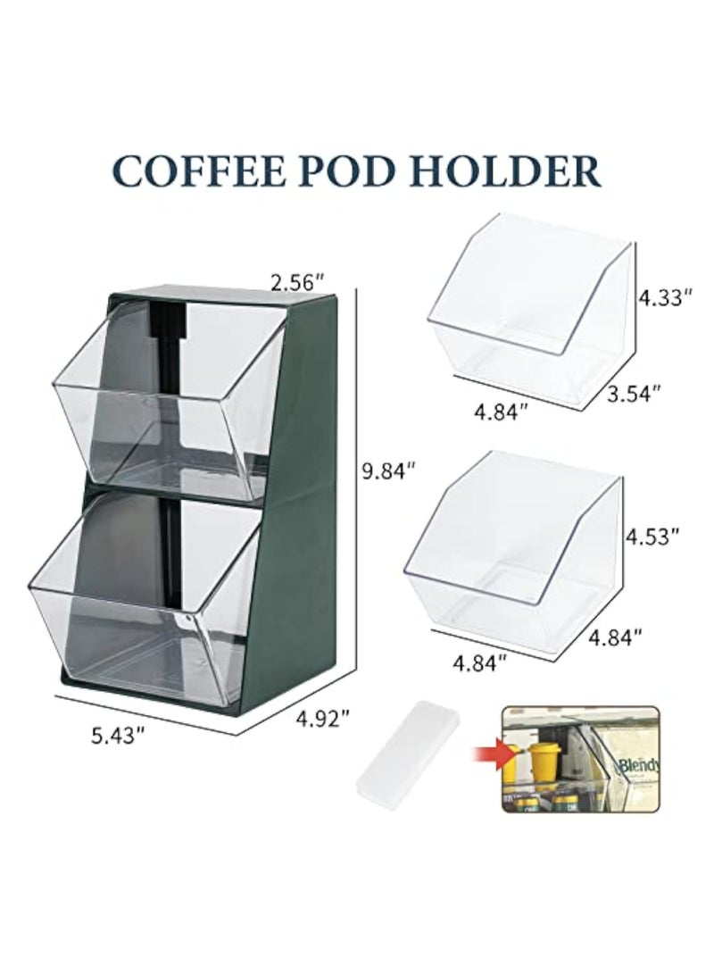 Arabest Plastic Pod Holder and Organizer for K-Cups, Tea Bags, Creamer, Sugar - Clear Coffee Station for Home Offices (Green / 2 Pack)  - Image 2