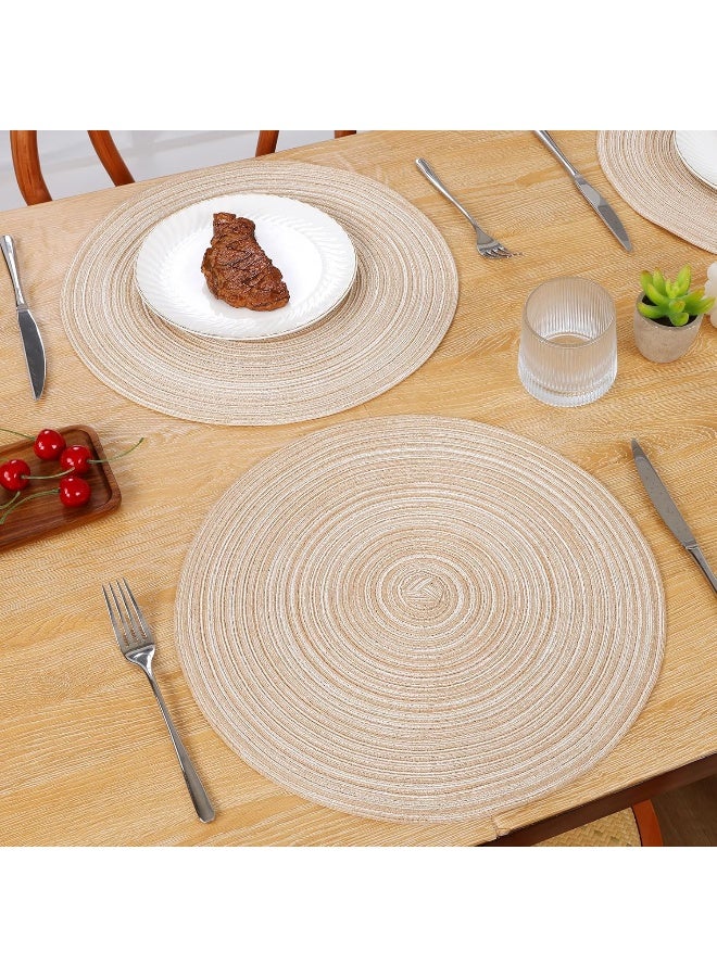 SHACOS 15 inch Round Braided Placemats Set of 6 Non Slip Heat Resistant Cotton Polyester Table Mats Washable Place Mats for Kitchen Dining Party Table Decor (Beige, 6) - Image 2