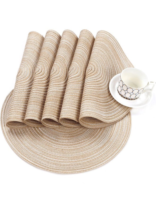 SHACOS 15 inch Round Braided Placemats Set of 6 Non Slip Heat Resistant Cotton Polyester Table Mats Washable Place Mats for Kitchen Dining Party Table Decor (Beige, 6) - Image 4