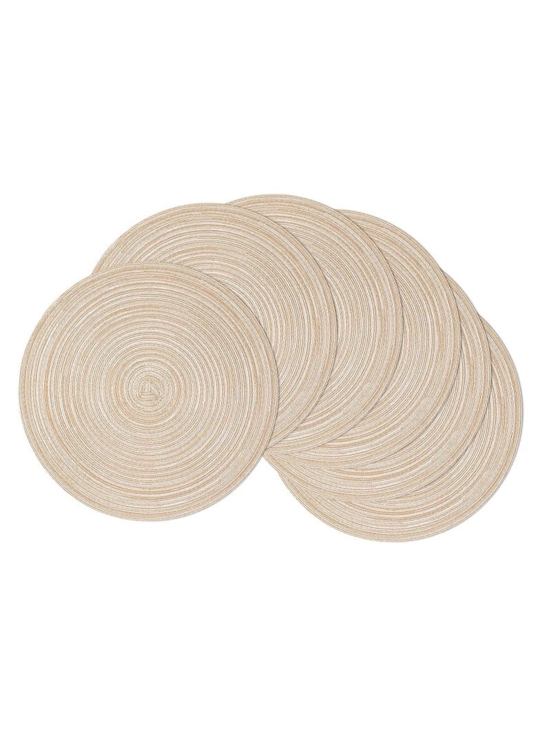 SHACOS 15 inch Round Braided Placemats Set of 6 Non Slip Heat Resistant Cotton Polyester Table Mats Washable Place Mats for Kitchen Dining Party Table Decor (Beige, 6) - Image 1