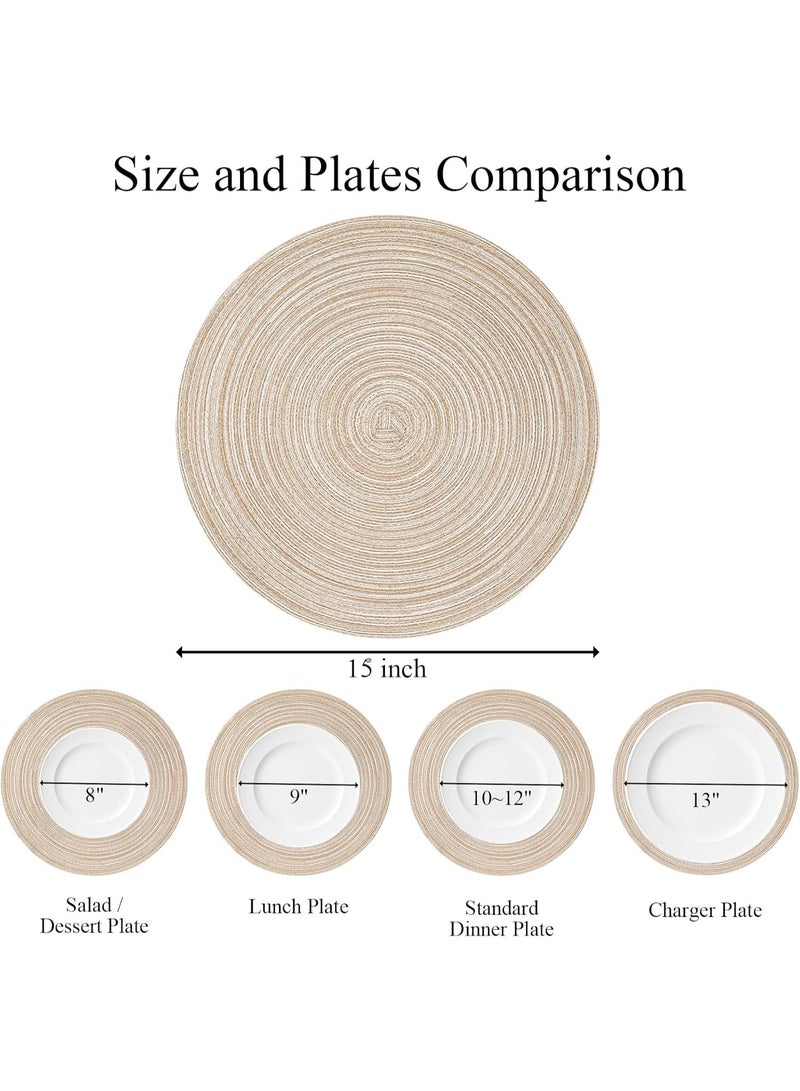SHACOS 15 inch Round Braided Placemats Set of 6 Non Slip Heat Resistant Cotton Polyester Table Mats Washable Place Mats for Kitchen Dining Party Table Decor (Beige, 6) - Image 5