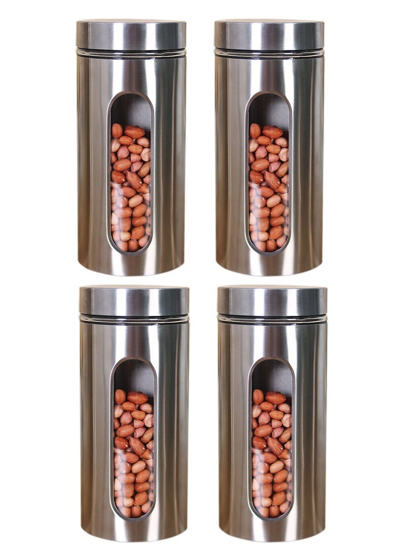 VUCATIN 4 حزمة 1300ML الفولاذ المقاوم للصدأ الزجاج جرات مضادة للهواء، مجموعة علبة التخزين المرئية، حبوب القهوة حبوب الشاي الحلوى المنظم، حاويات الختم المنزلية الغذائية الصف - Image 1
