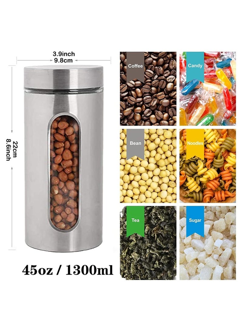 VUCATIN 4 حزمة 1300ML الفولاذ المقاوم للصدأ الزجاج جرات مضادة للهواء، مجموعة علبة التخزين المرئية، حبوب القهوة حبوب الشاي الحلوى المنظم، حاويات الختم المنزلية الغذائية الصف - Image 2