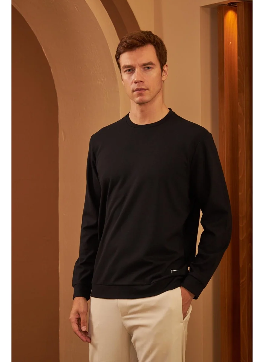 Odelon Men's Comfort Fit Basic Plain Sweatshirt Black MARS26