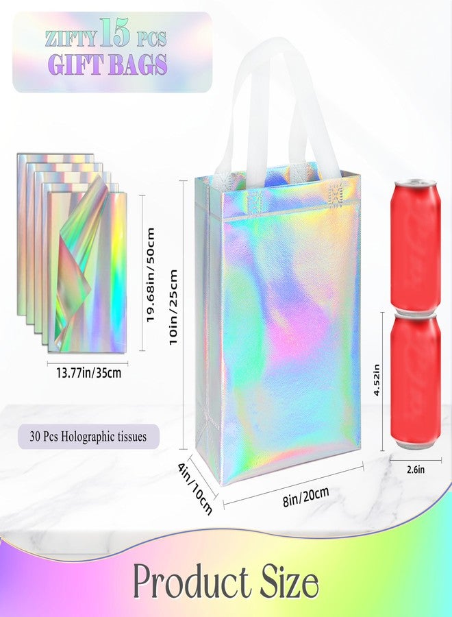 ZIFTY 15 Pcs Gift Bags with Handles Reusable Large Goodie Bags Bulk with 30 Holographic Tissues Non-woven Easter Party Gift Bags for Birthday, Wedding, Holiday Party Favors - 8W x 4L x 10H - Image 2