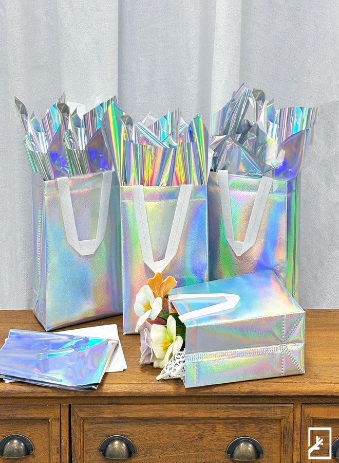 ZIFTY 15 Pcs Gift Bags with Handles Reusable Large Goodie Bags Bulk with 30 Holographic Tissues Non-woven Easter Party Gift Bags for Birthday, Wedding, Holiday Party Favors - 8W x 4L x 10H - Image 4