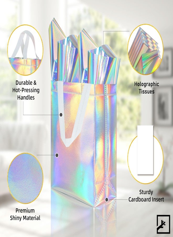 ZIFTY 15 Pcs Gift Bags with Handles Reusable Large Goodie Bags Bulk with 30 Holographic Tissues Non-woven Easter Party Gift Bags for Birthday, Wedding, Holiday Party Favors - 8W x 4L x 10H - Image 3