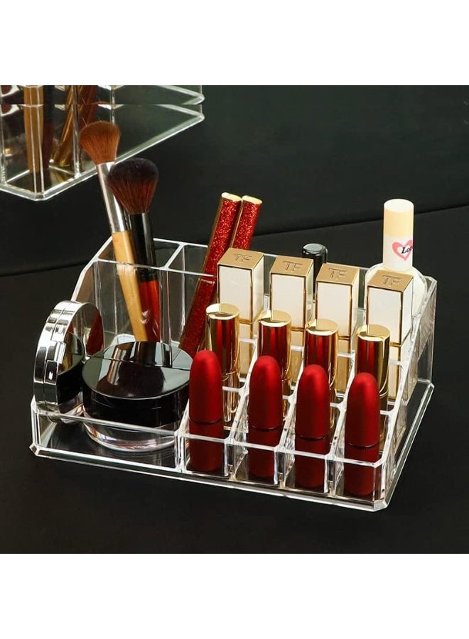 Makeup Organizer, Acrylic Lipstick Rack with 16 Sections for Lipstick, Makeup Brush, Eyeliner, Nail Gel Perfume, Save Space Cosmetic Storage Tray for Bathroom, Dressing Room, Bedroom - Image 2