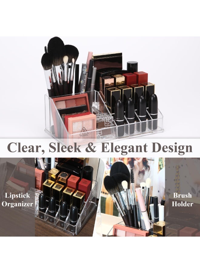 Makeup Organizer, Acrylic Lipstick Rack with 16 Sections for Lipstick, Makeup Brush, Eyeliner, Nail Gel Perfume, Save Space Cosmetic Storage Tray for Bathroom, Dressing Room, Bedroom - Image 4