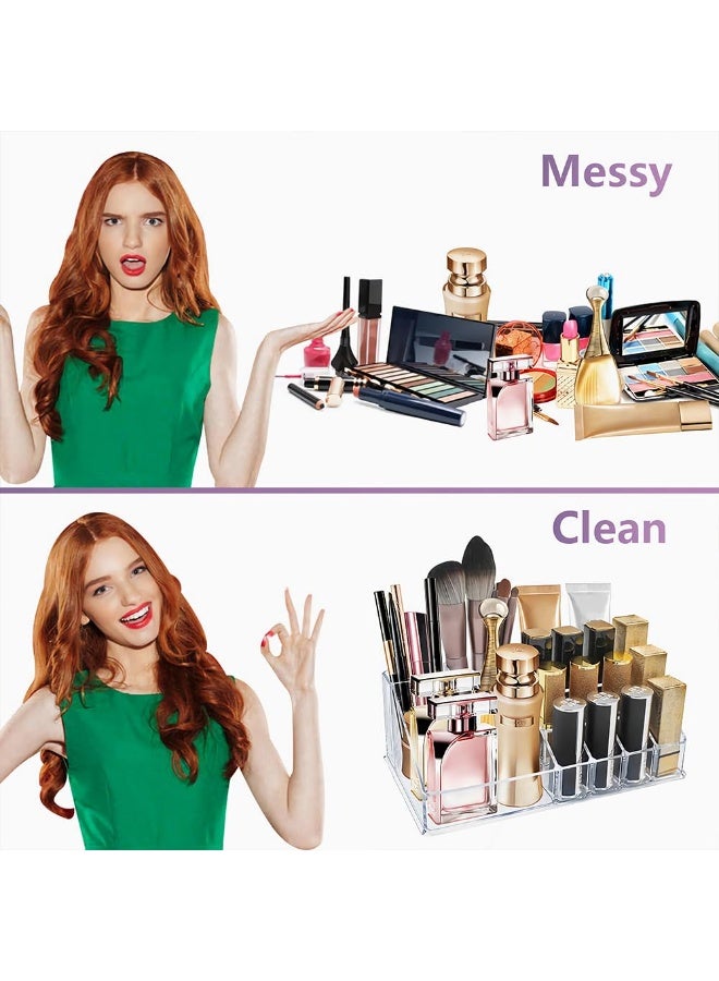 Makeup Organizer, Acrylic Lipstick Rack with 16 Sections for Lipstick, Makeup Brush, Eyeliner, Nail Gel Perfume, Save Space Cosmetic Storage Tray for Bathroom, Dressing Room, Bedroom - Image 5