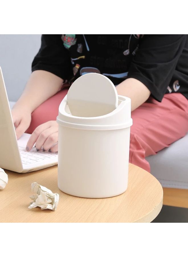 1pc White Compact Trash Can with Lid Space Saving Desktop Bin Flip Top Durable Plastic Construction For Home Office Kitchen Bathroom Bedroom Desk Vanity Small Spaces Easy To Clean Portable - Image 5