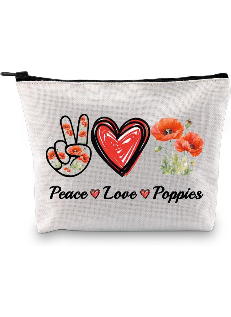 JXGZSO - JXGZSO Red Poppy Flower Gifts Peace Love Poppies Cosmetic Organizer Bag Flowers Lover Gift Botanical Zipper Canvas Pouch - Image 1