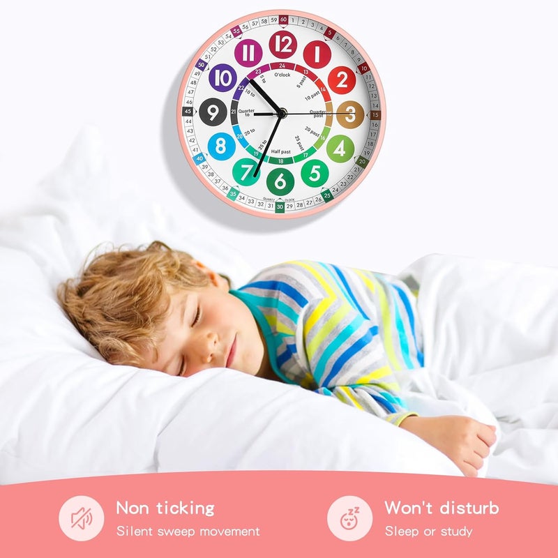 ERTYU Learning Clock for Kids，Telling Time Teaching Clock Kids Room Wall Decor for Bedrooms,Analog Clocks for Bedroom,Living Room,Kitchen,Office,School Classroom - Image 3
