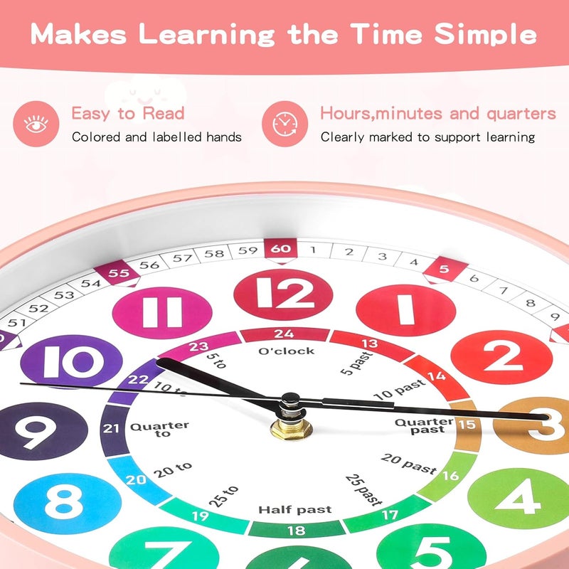 ERTYU Learning Clock for Kids，Telling Time Teaching Clock Kids Room Wall Decor for Bedrooms,Analog Clocks for Bedroom,Living Room,Kitchen,Office,School Classroom - Image 2