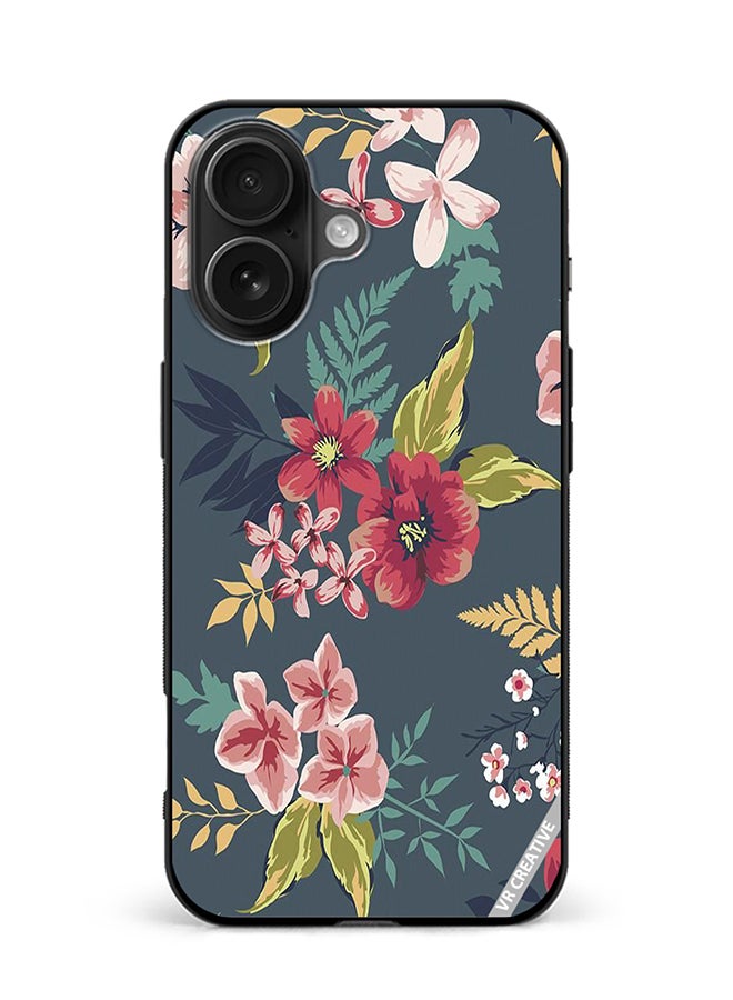 VR CREATIVE Protective Case Cover For Apple iPhone 16 Plus Gray Flower Design Multicolour