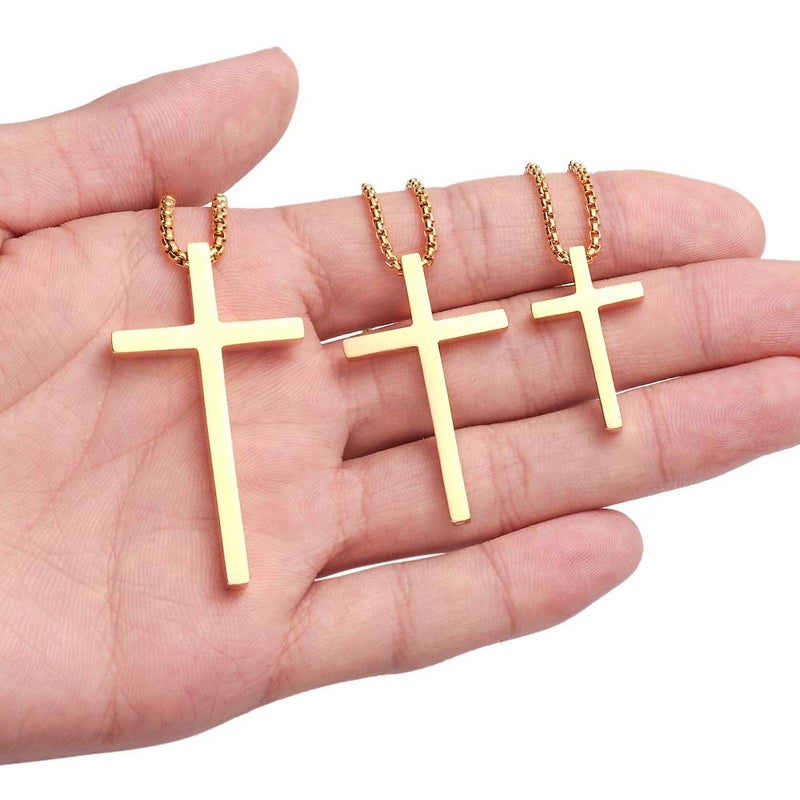 M MOOHAM 14K-Gold-Plated Cross Necklace for Men - Stainless Steel Cross Chain Pendant for Mens Jewelry 20 Inch - Image 5
