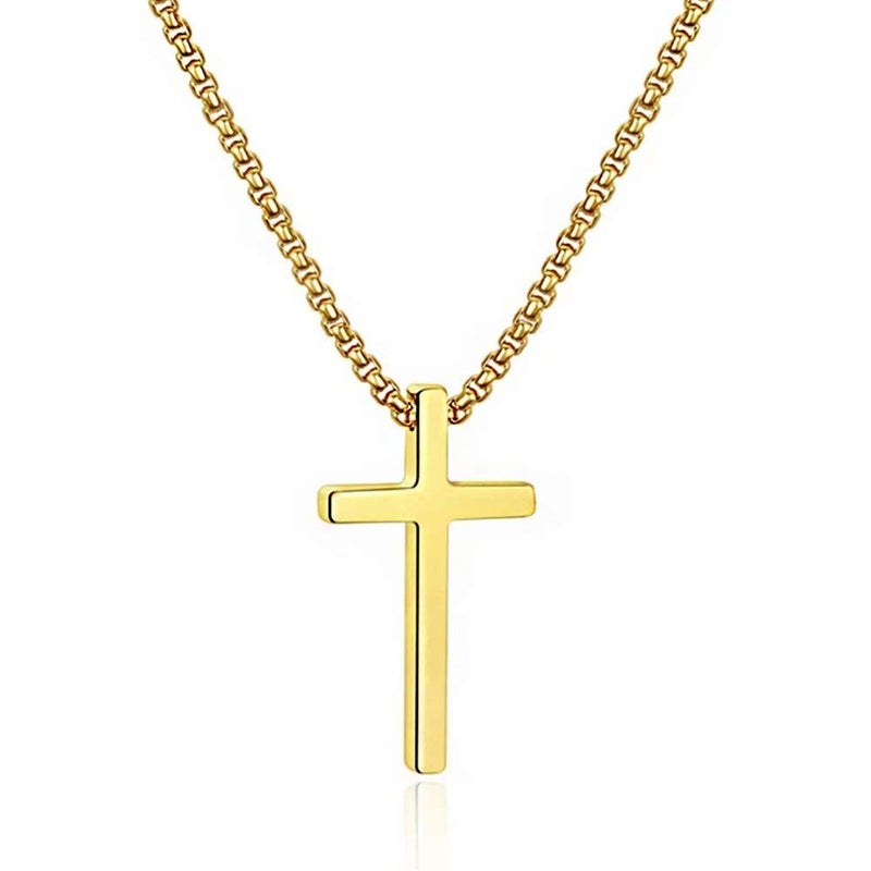 M MOOHAM 14K-Gold-Plated Cross Necklace for Men - Stainless Steel Cross Chain Pendant for Mens Jewelry 20 Inch - Image 1