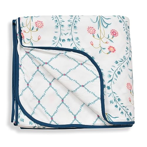 haus & kinder Cotton Dohar for Double Bed Queen Size | Lightweight Summer Blanket AC Dohar | Soft Reversible Cotton Blanket for Bed | Pink Floral Print | 84 x 88 Inches | 144 TC - Image 5