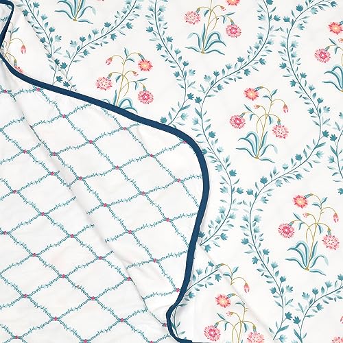 haus & kinder Cotton Dohar for Double Bed Queen Size | Lightweight Summer Blanket AC Dohar | Soft Reversible Cotton Blanket for Bed | Pink Floral Print | 84 x 88 Inches | 144 TC - Image 3