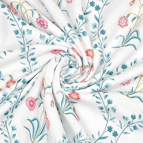 haus & kinder Cotton Dohar for Double Bed Queen Size | Lightweight Summer Blanket AC Dohar | Soft Reversible Cotton Blanket for Bed | Pink Floral Print | 84 x 88 Inches | 144 TC - Image 4