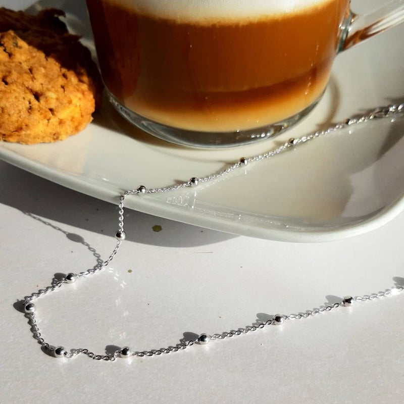 Tewiky Silver Chain Necklace for Women, Dainty Silver Beaded Choker, Everyday Wear, Cute Aesthetic Jewelry - Image 5