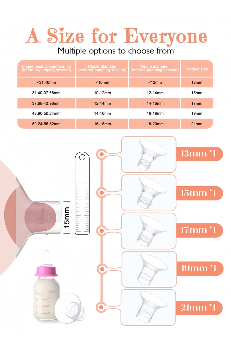 Mr. Penda 14PCS Flange Inserts 13/15/17/19/21mm for 24mm Flange/Shield of Most Pumps, BPA Free Inserts, Compatible with Momcozy/Spectra/Bellababy/TSRETE/Nuliie Breast Pumps - Image 3