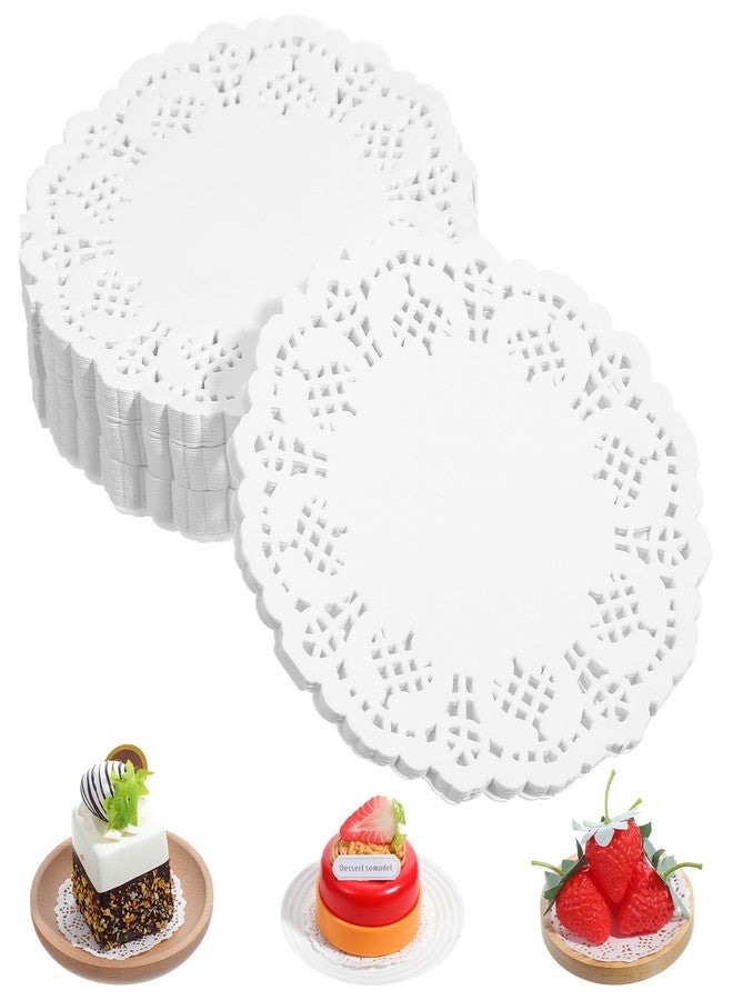 Classicseali 300PCS Paper Doilies 4 Inch,Disposable Lace Paper Doilies, Oil-Proof Round Dollies Lace Papers, for Buffet Cake Food Party Wedding Tableware Decoration, White - Image 1