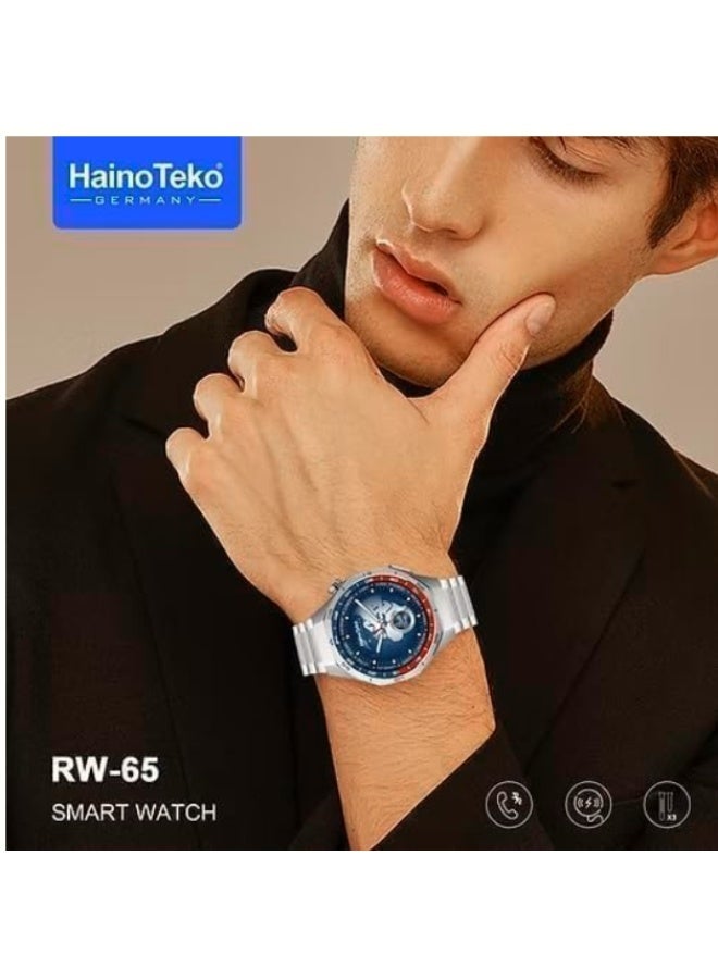 Haino Teko Hainoo Teko germany GT5 Pro Smart Watch RW-65, AMOLED Display, Voice Assistant, 3 Straps, Wireless Charging (Silver) - Image 4