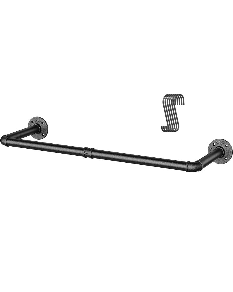 OROPY Industrial Pipe Clothes Bar Rack 92cm Wall Mounted Detachable Retro Metal Garment Hanging Storage Rail Double Base