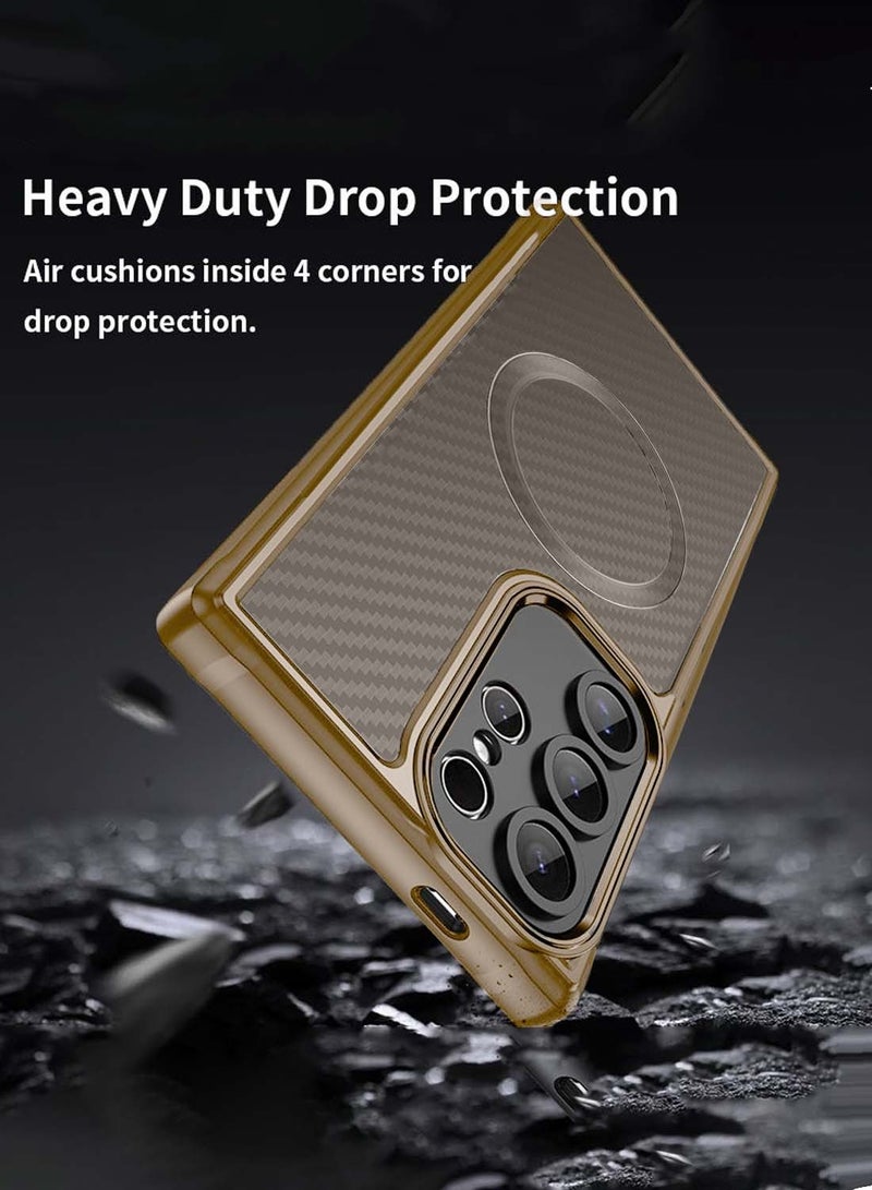 Wtech Samsung Galaxy S25 Ultra 2025 Premium 100S FOCUS PIXELS SERIES Hybrid TPU Carbon Fiber Material with MagSafe Full Drop Protection Case Cover - Brown - Image 2