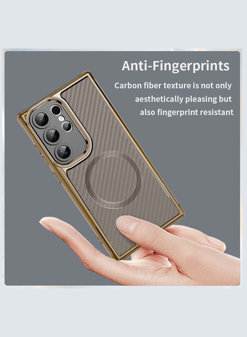 Wtech Samsung Galaxy S25 Ultra 2025 Premium 100S FOCUS PIXELS SERIES Hybrid TPU Carbon Fiber Material with MagSafe Full Drop Protection Case Cover - Brown - Image 3