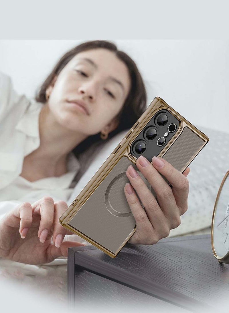 Wtech Samsung Galaxy S25 Ultra 2025 Premium 100S FOCUS PIXELS SERIES Hybrid TPU Carbon Fiber Material with MagSafe Full Drop Protection Case Cover - Brown - Image 4