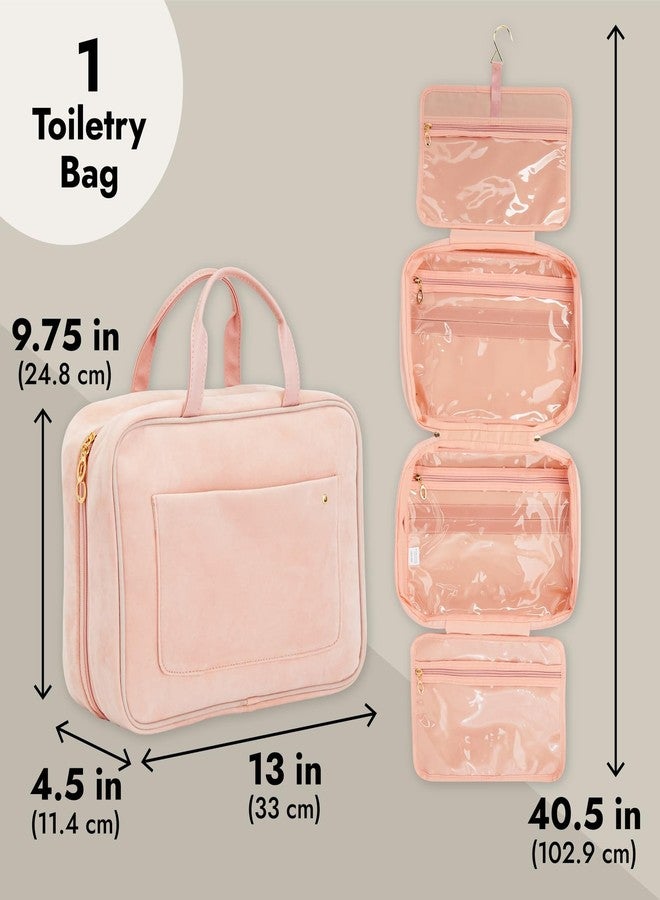 جلامليلي حقيبة أدوات تجميل كبيرة قابلة للطي من Glamlily للنساء، منظم سفر مكياج وردي فاتح مع خطاف على شكل حرف S لمستحضرات التجميل وإكسسوارات الشعر وشفرات الحلاقة (13 × 4.5 × 9.75 بوصة) - Image 3