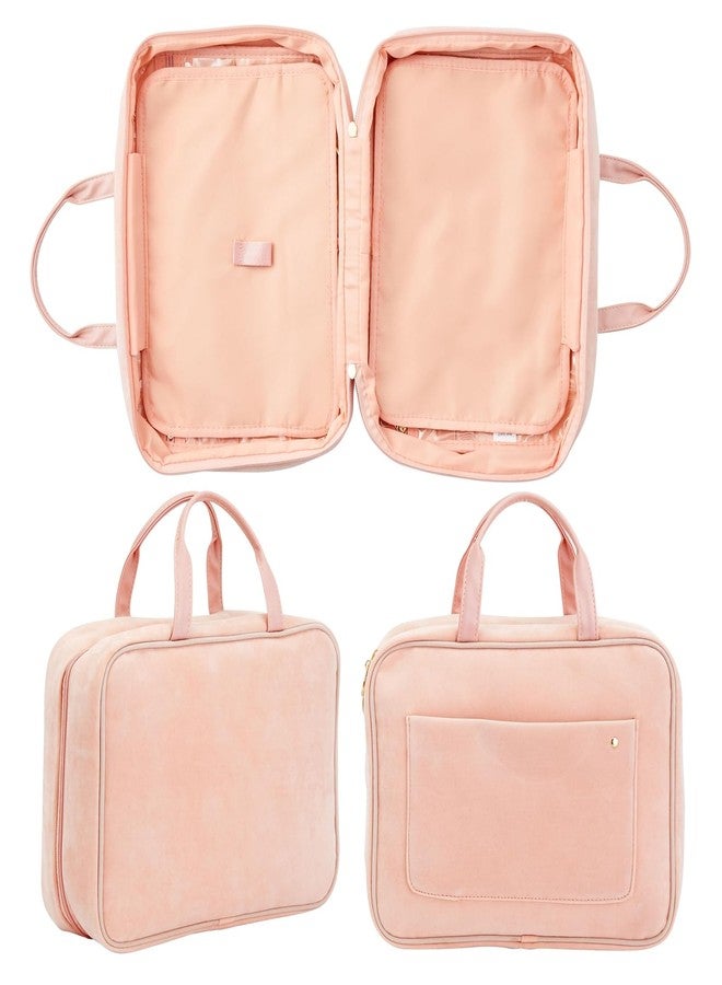 جلامليلي حقيبة أدوات تجميل كبيرة قابلة للطي من Glamlily للنساء، منظم سفر مكياج وردي فاتح مع خطاف على شكل حرف S لمستحضرات التجميل وإكسسوارات الشعر وشفرات الحلاقة (13 × 4.5 × 9.75 بوصة) - Image 4