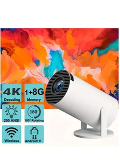 Projector with WIFI6 and Bluetooth, 4K 1080P Support with Android TV 11.0 Mini Portable Projector 180° Rotatable Movie Projector Auto Keystone Compatible for Laptop, PC, Smartphone