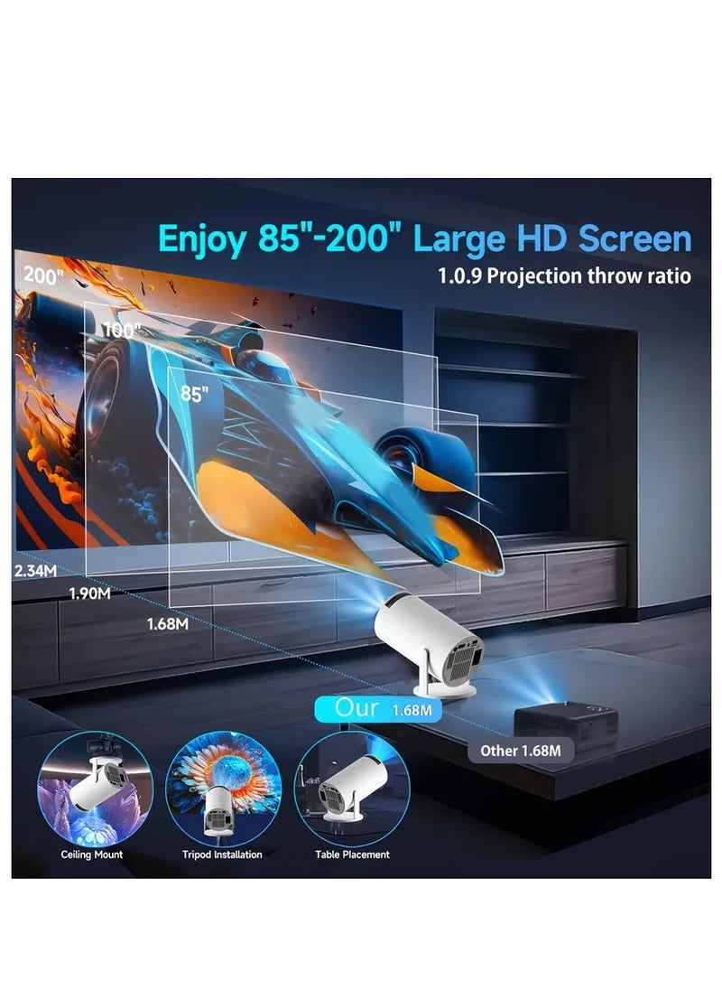 Kiboule - Projector with WIFI6 and Bluetooth, 4K 1080P Support with Android TV 11.0 Mini Portable Projector 180° Rotatable Movie Projector Auto Keystone Compatible for Laptop, PC, Smartphone - Image 1