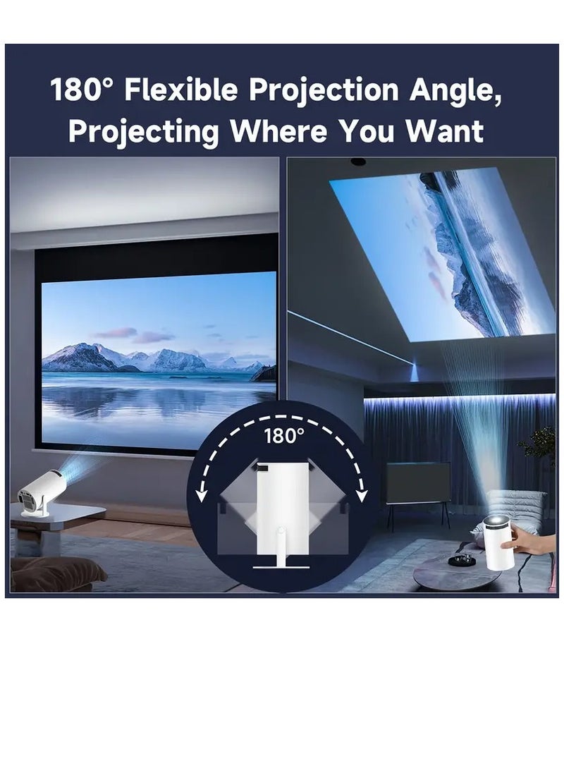 Kiboule - Projector with WIFI6 and Bluetooth, 4K 1080P Support with Android TV 11.0 Mini Portable Projector 180° Rotatable Movie Projector Auto Keystone Compatible for Laptop, PC, Smartphone - Image 1