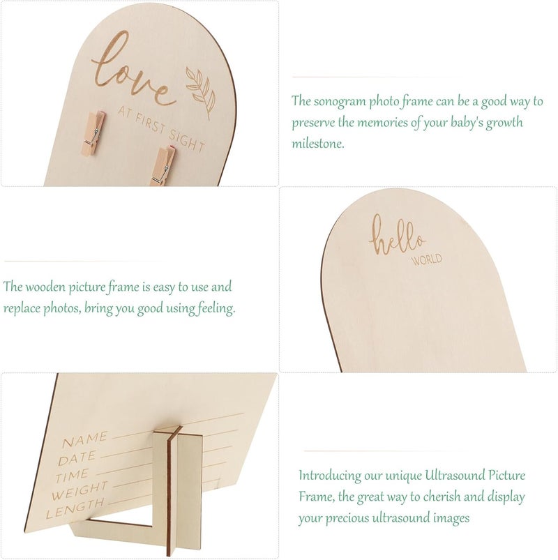 VOSAREA Wooden Sonogram Picture Frame Photo Display with Stand and Clip Nursery Décor for Pregnancy Announcement - Image 3